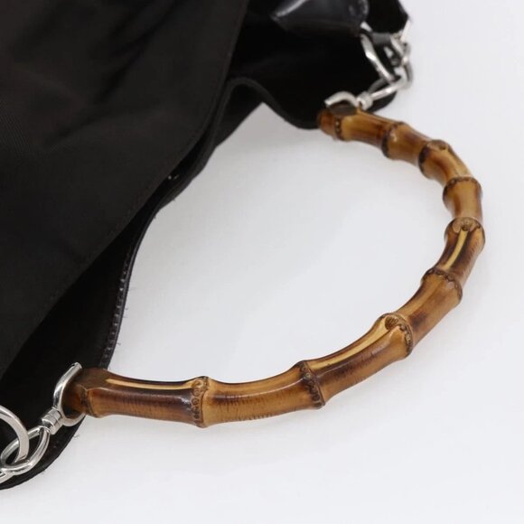 GUCCI Bamboo Hand Bag Nylon 2way Brown Silver 001 2123 1577 Auth 148948 - Picture 8 of 16